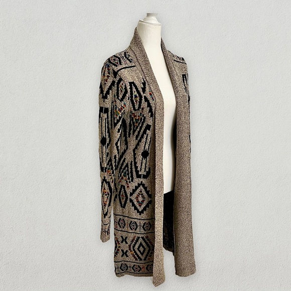 Aztec Print Cardigan Long Open Front Knit Sweater Tribal Native Pattern New - Picture 5 of 6